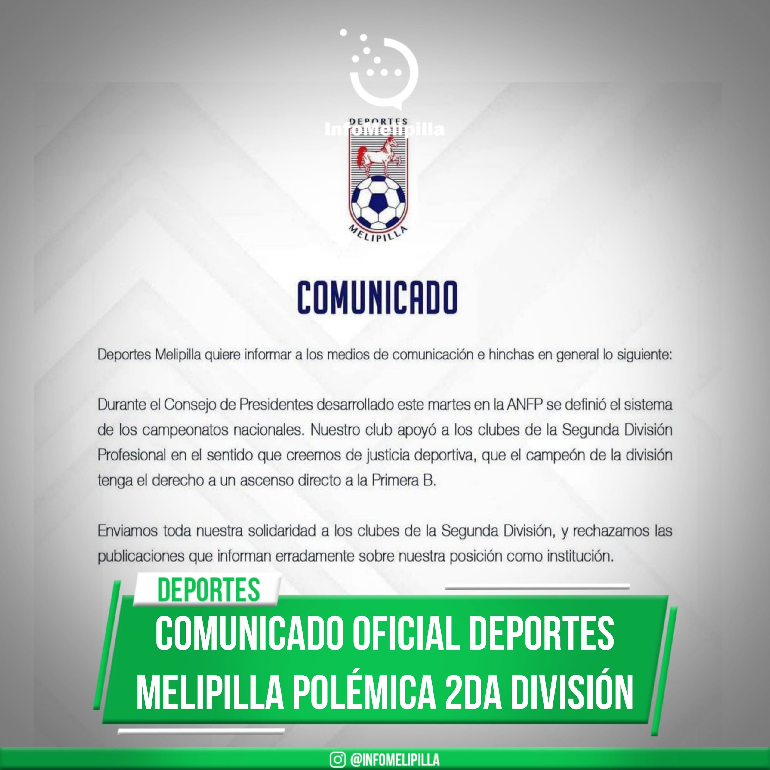 Comunicado oficial Deportes Melipilla polémica 2da división